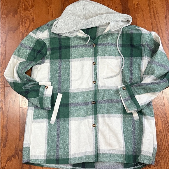 Buffalo Plaid Hooded Shacket Button Down - Picture 7 of 14